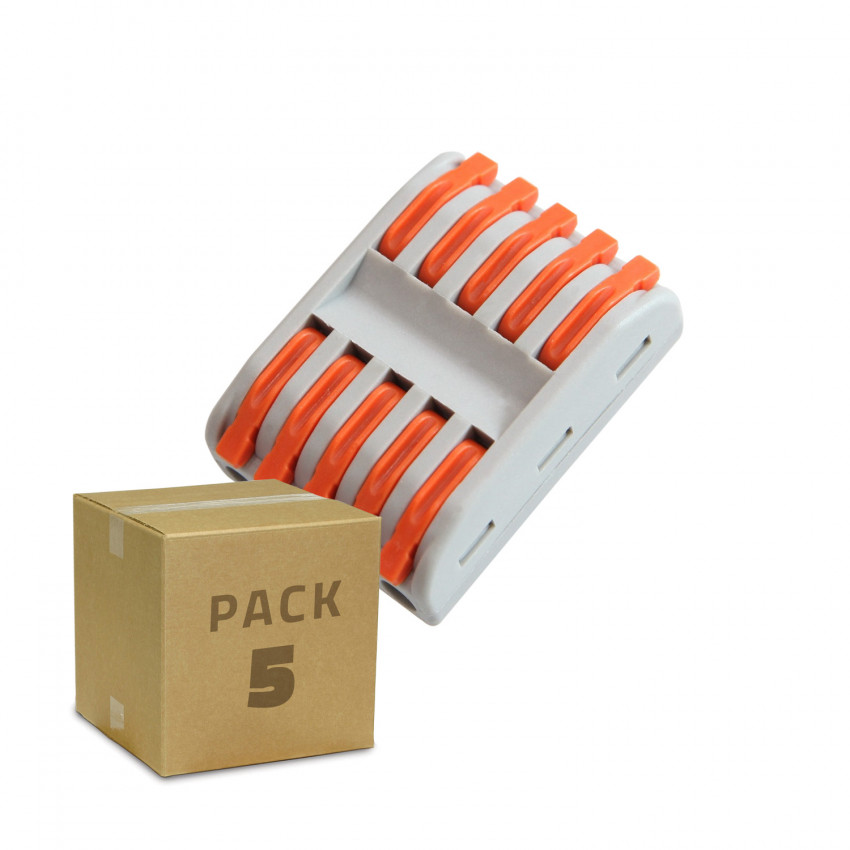 5 Pack Schnellverbinder 5 Eingänge und 5 Ausgänge SPL-5 für Elektrokabel von 0,08–4 mm² 