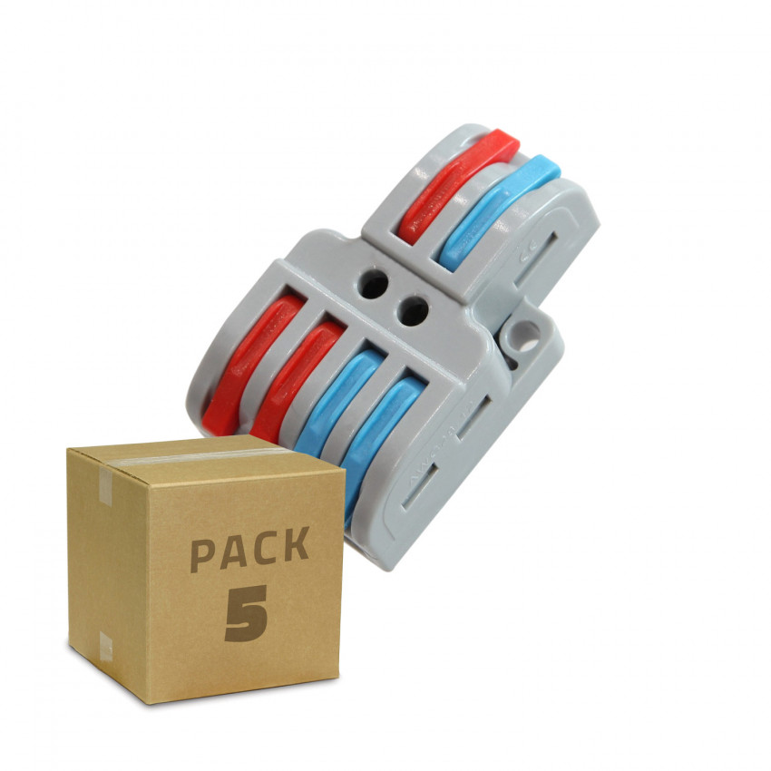 5 Pack Schnellverbinder 4 Eingänge und 2 Ausgänge SPL-42 für Elektrokabel von 0,08–4 mm²