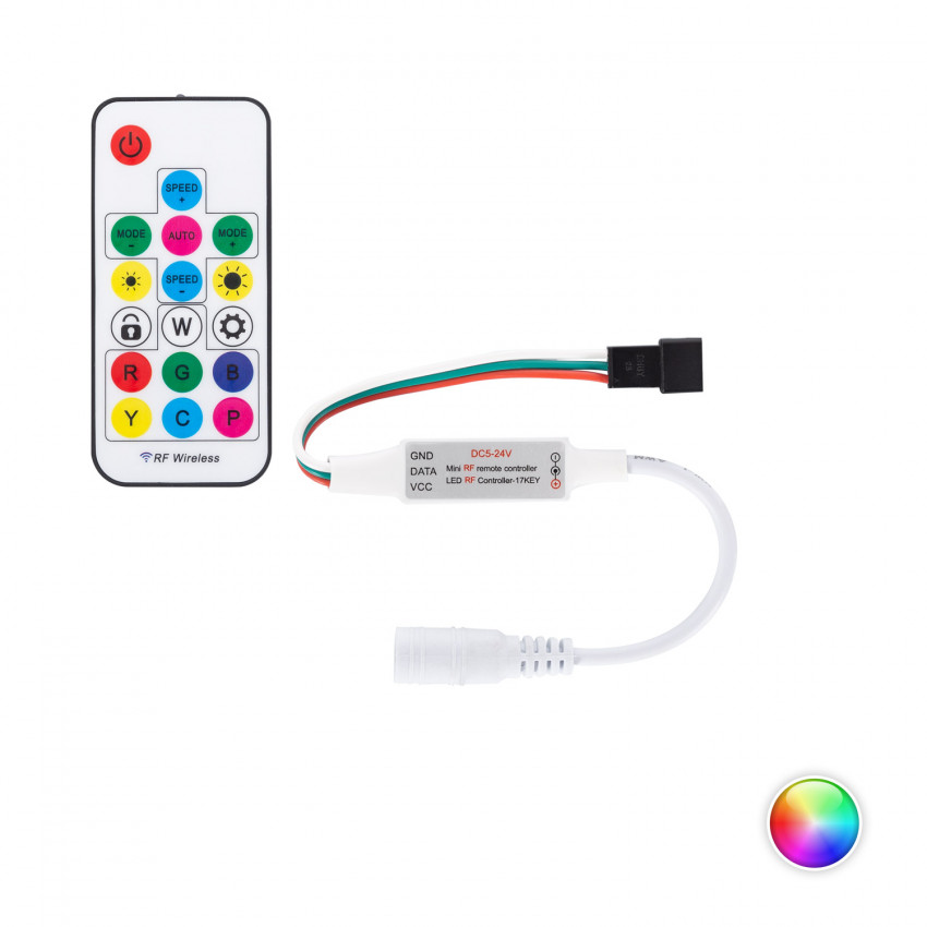 Controller Dimmer Mini für Digitale RGBIC SPI LED-Streifen 5-24V DC mit RF Fernbedienung