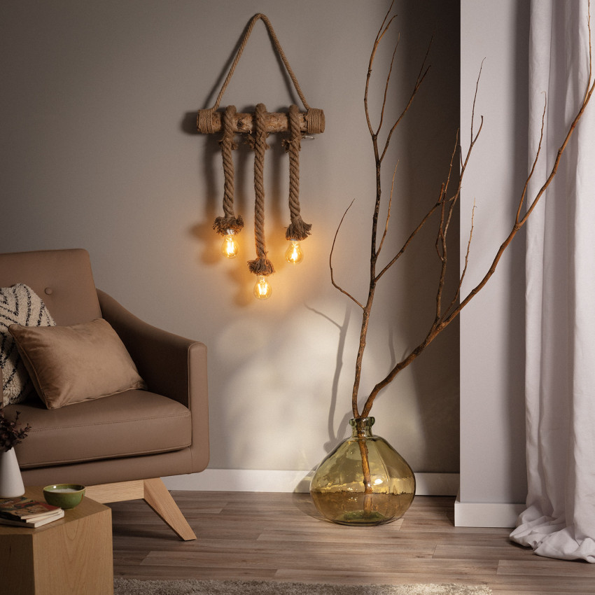 LED-Hängegirlande Seil und Holz Kamba 3 Strahler