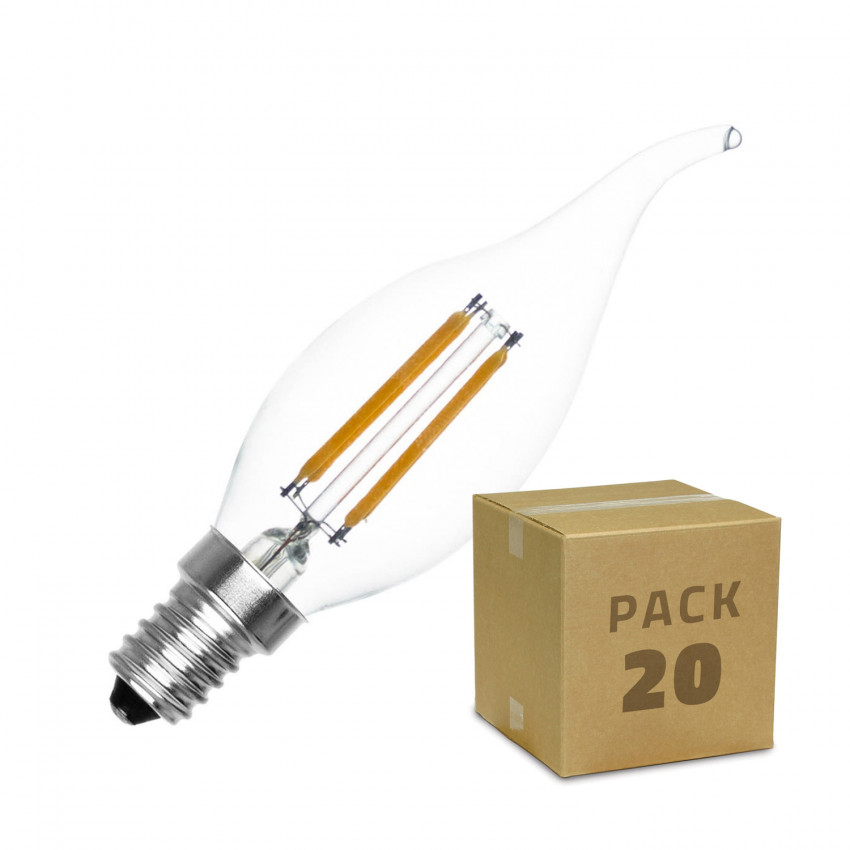 20er Pack LED-Glühbirnen E14 Dimmbar Filament Murano C35T 4W Warmes Weiss