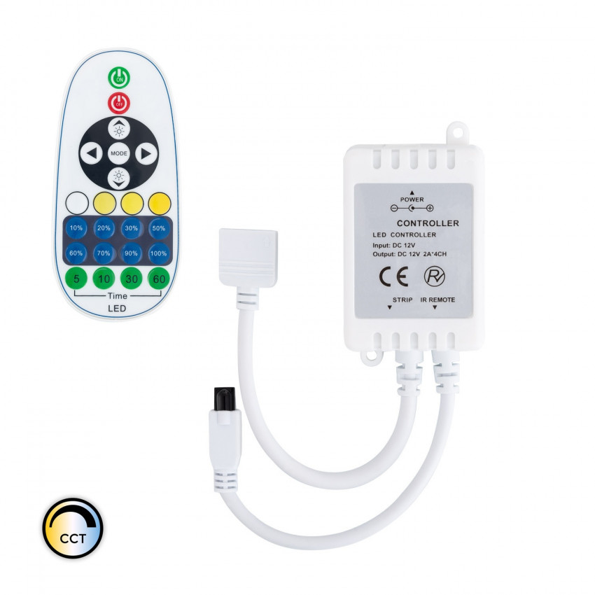 Controller LED-Streifen CCT Wählbar 12V DC, Dimmer mit IR-Fernbedienung 23 Tasten