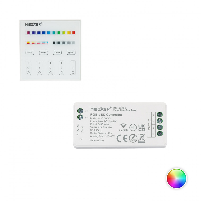 Controller Dimmbar RGB 12/24V DC + Fernbedienung RF 4 Zonen MiBoxer