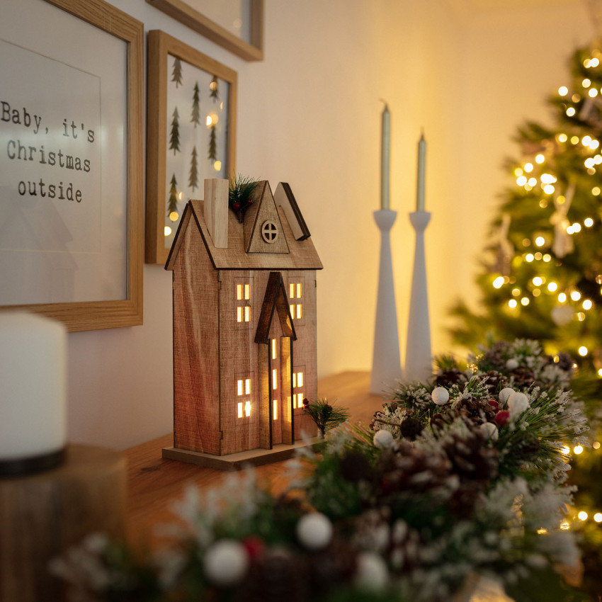 LED-Weihnachtshaus aus Holz mit Batterie Rumah