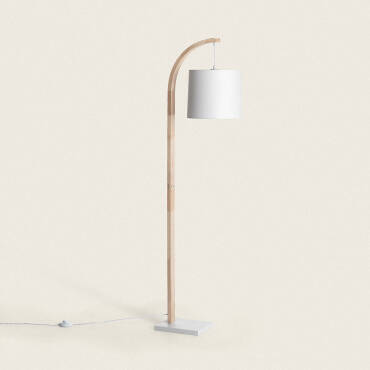 Lampadaire Bois et Textile Haakon Blanc