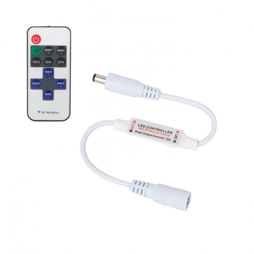Mini Controleur Variateur Ruban LED 12/24V DC Monochrome avec télécommande RF 