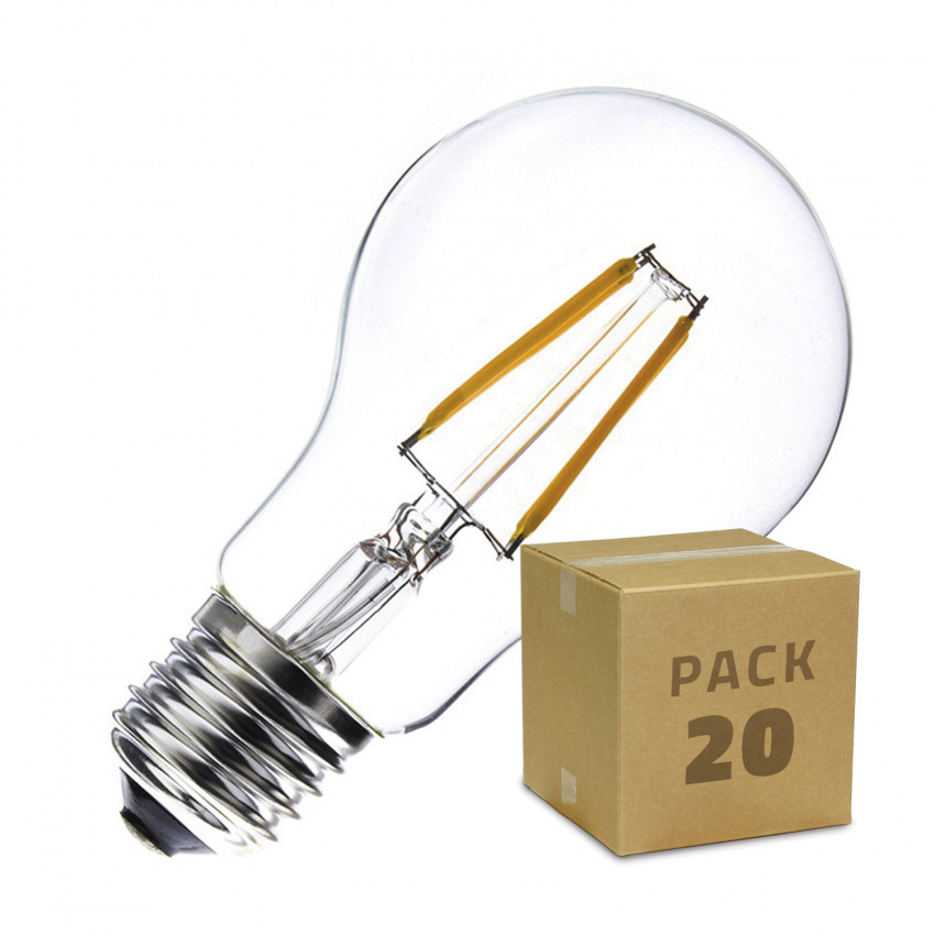 Boîte de 20 Ampoules LED E27 Dimmable Filament Classic A60 6W Blanc Chaud
