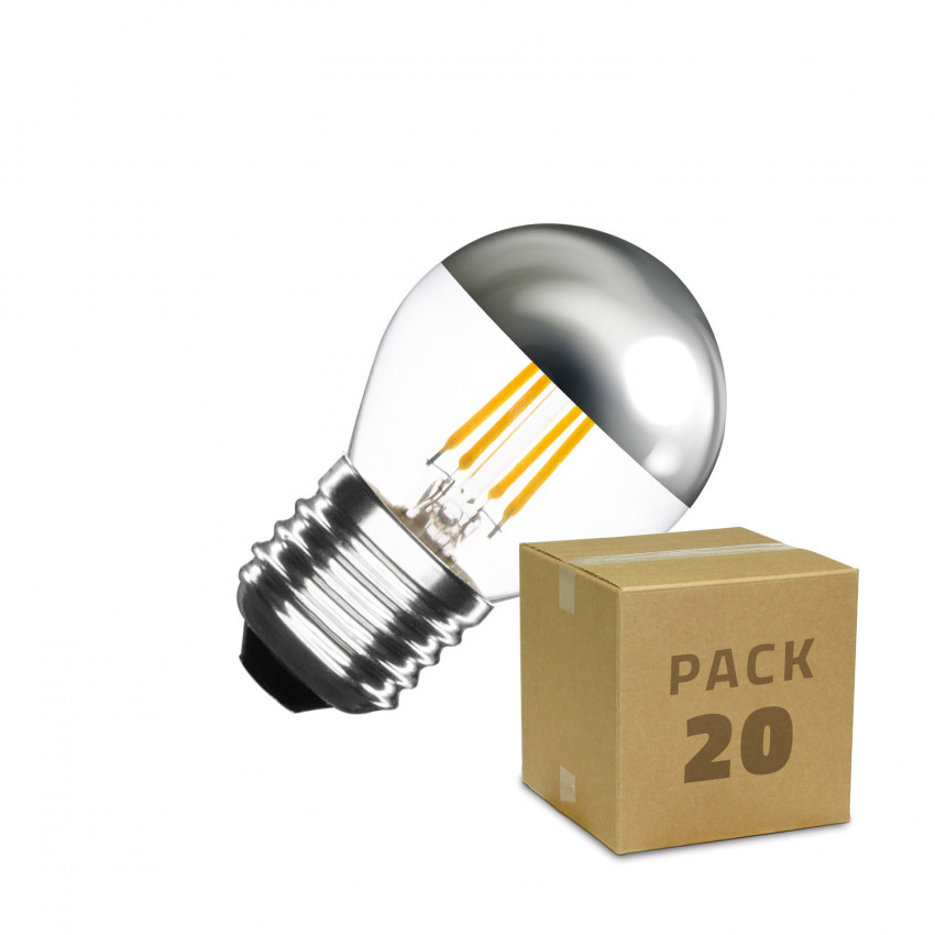 Boîte de 20 Ampoules LED E27 Dimmable Filament Chrome Reflect Small Classic G45 3.5W Blanc Chaud