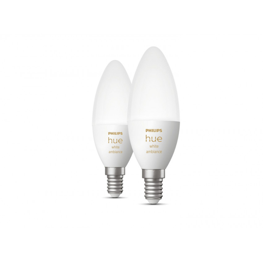 Pack 2 Ampoules LED Intelligentes E14 5.2W 470 lm B39 PHILIPS Hue White 