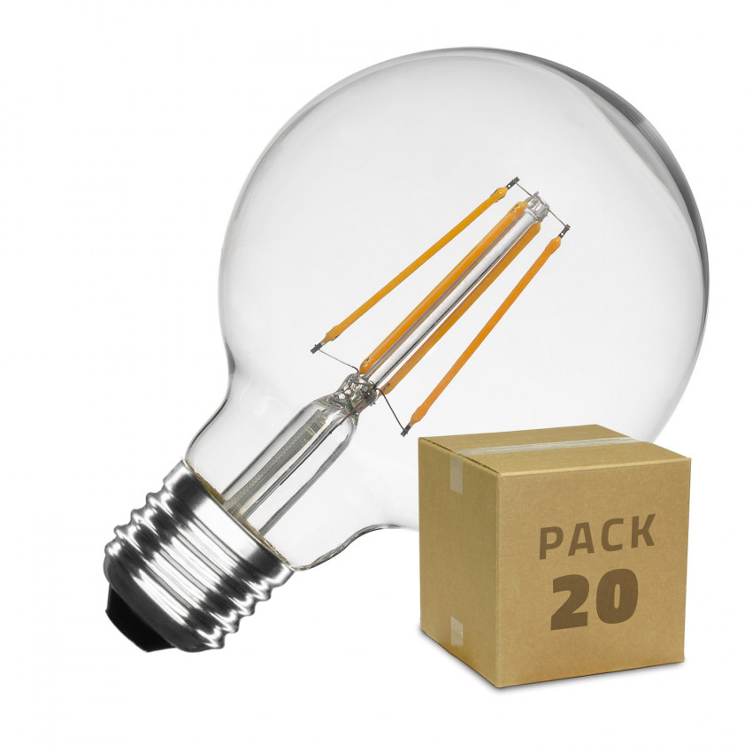 Boîte de 20 Ampoules LED E27 Dimmable Filament Planet G95 6W Blanc Chaud