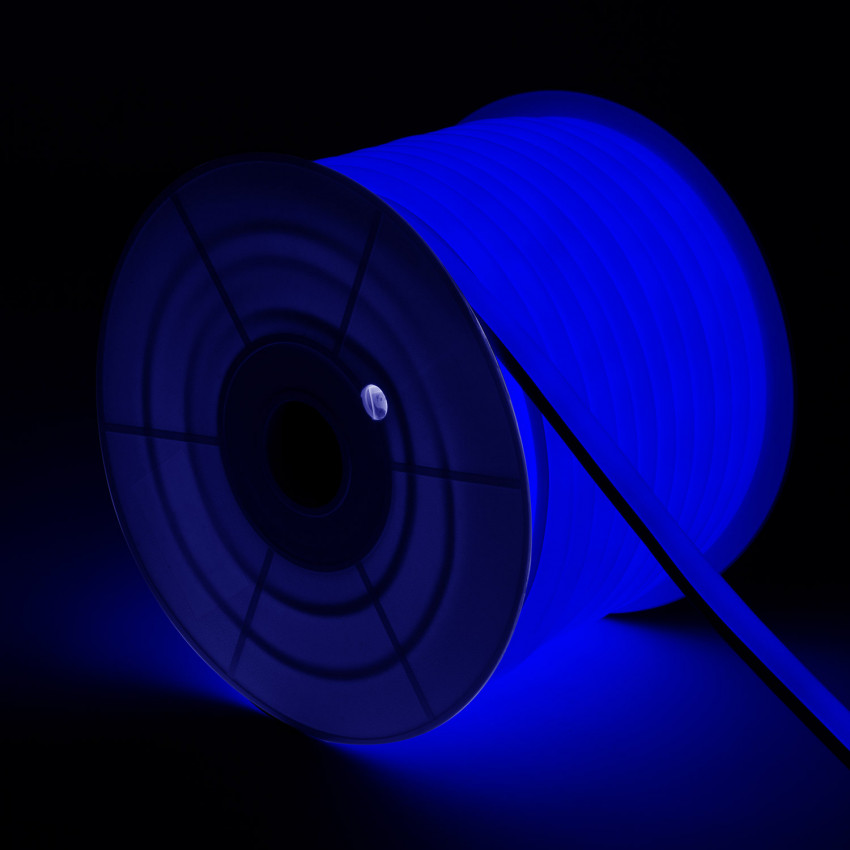 Bobine Gaine Néon LED Flexible Dimmable 7.5W/m 220V AC 120 LED/m 50m Semi-circulaire 180° Bleue IP67 Coupe Tous les 100cm 