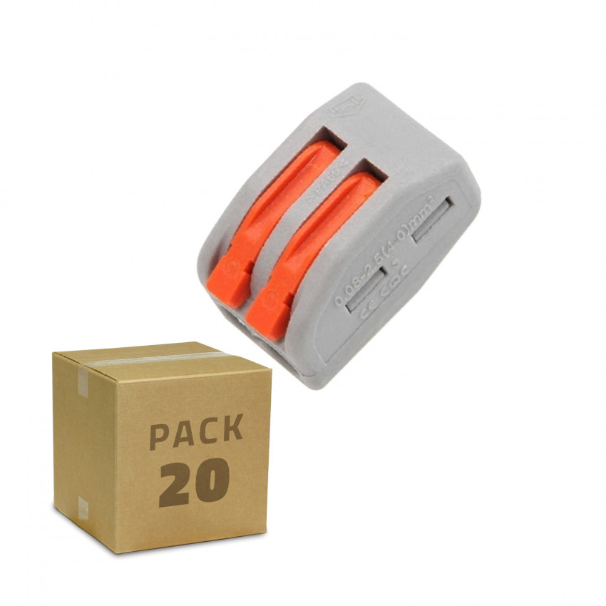 Pack 20 Connecteurs Rapides 2 Entrées PCT-212 pour Câble Électrique 0.08-4mm² 