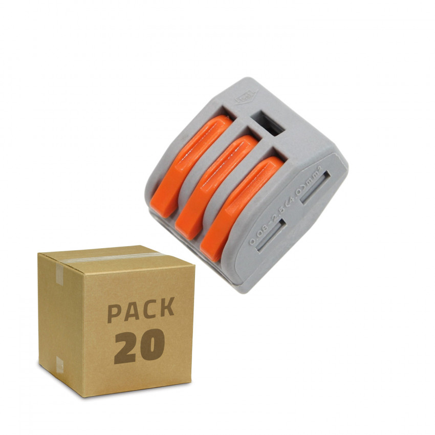 Pack 20 Connecteurs Rapides 3 Entrées PCT-213 pour Câble Électrique de 0.08-4mm²