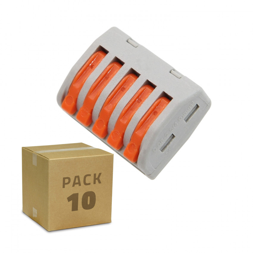 Pack 10 Connecteurs Rapides 5 Entrées PCT-215 pour Câble Électrique 0.08-4mm² 