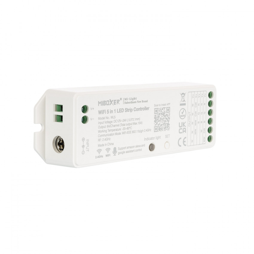 Contrôleur Variateur LED WiFi 5 en 1 pour Ruban LED 12/24V DC Monochrome/CCT/RGB/RGBW/RGBWW MiBoxer 