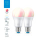 Pack 2 Bombillas LED Smart WiFi + Bluetooth E27 A60 RGBCCT Regulable WIZ 8W