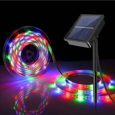 5m 3V DC 30LED/m Outdoor Solar RGB LED Strip 8mm Wide Cut at Every 3cm IP65 - RGB