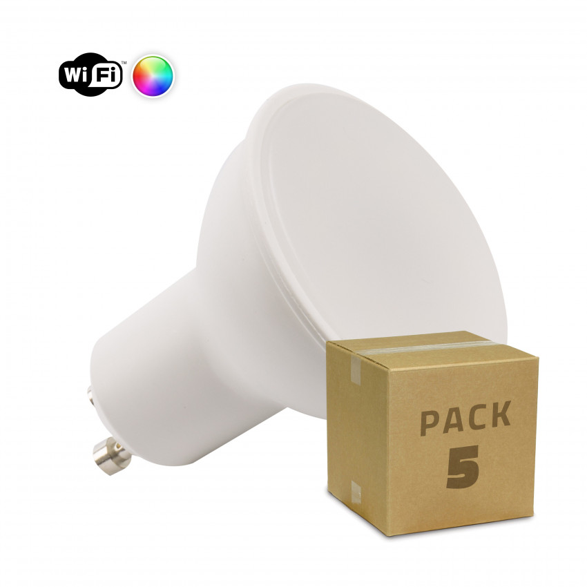 Pack of 5 5W GU10 Dimmable Smart WiFi RGBW LED Bulbs 