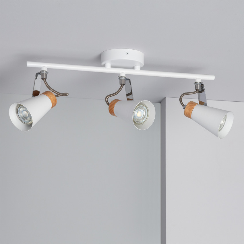 Mara Adjustable Metal & Wood 3 Spotlight Ceiling Lamp
