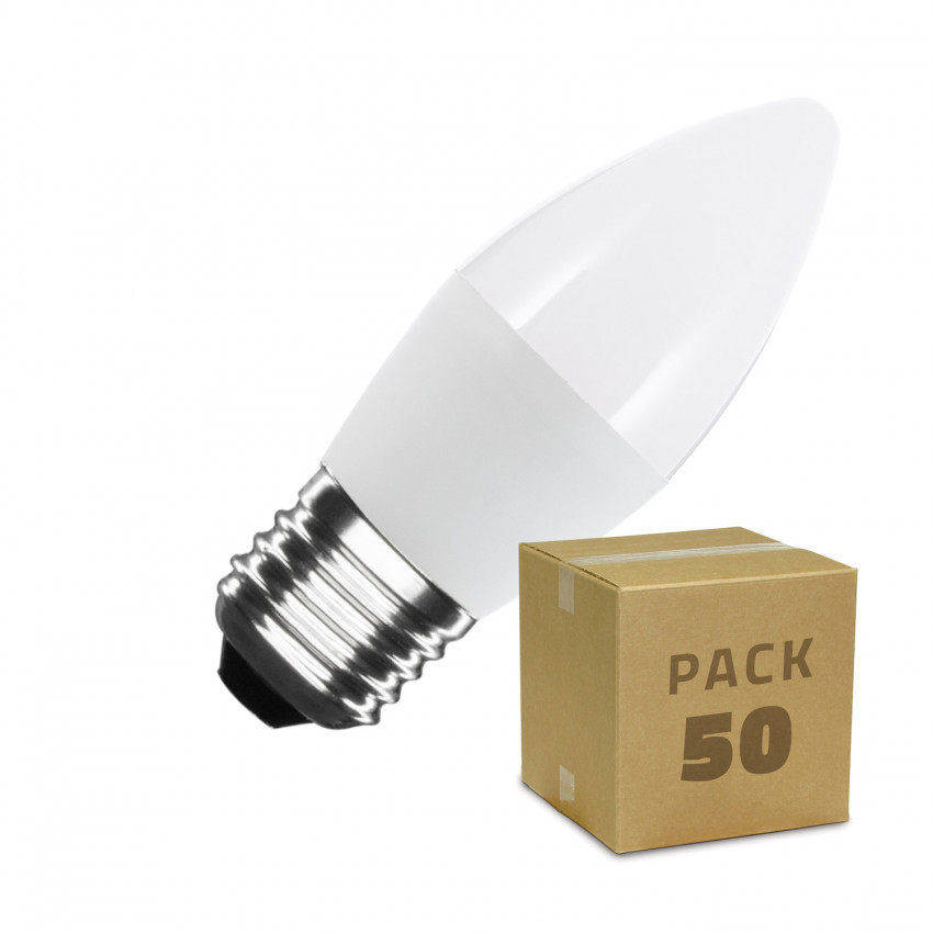 Box of 50 LED Bulbs E27 C37 5W Neutral White