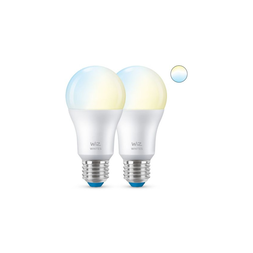 Pack of 8W E27 A60 Smart WiFi + Bluetooth WIZ CCT Dimmable LED Bulbs (2 un)