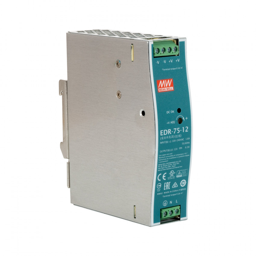 12V 6.3A 75W MEAN WELL Power Supply  EDR-75-12  for DIN rail