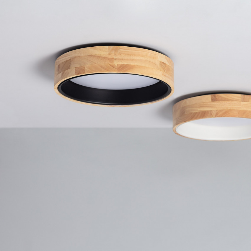 15W Dari Round Wood LED Surface Panel CCT Selectable Ø370 mm