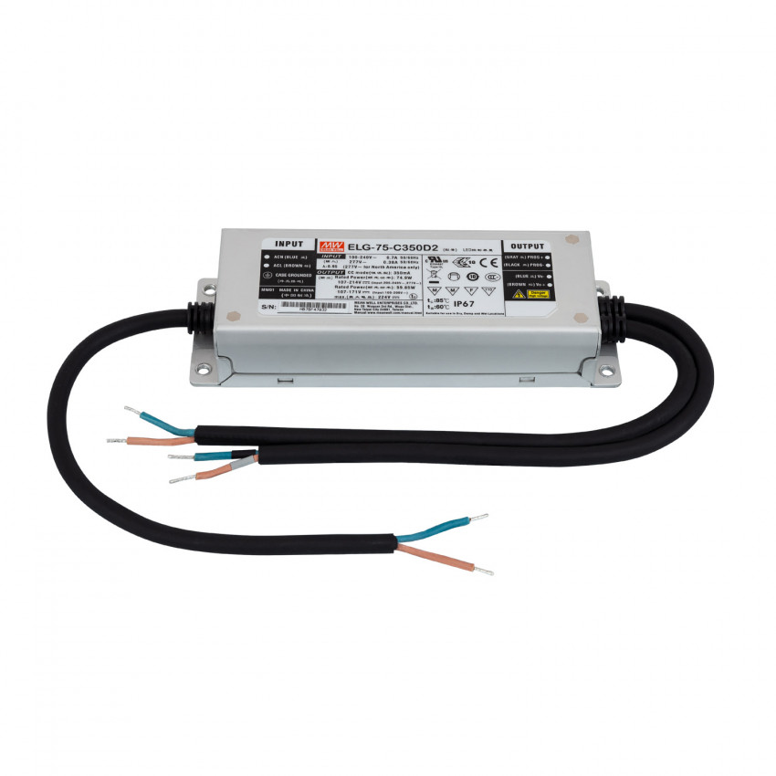 75W 107-214V DC ELG-75-C350-D2 IP67 MEAN WELL Programable Dimmable Driver