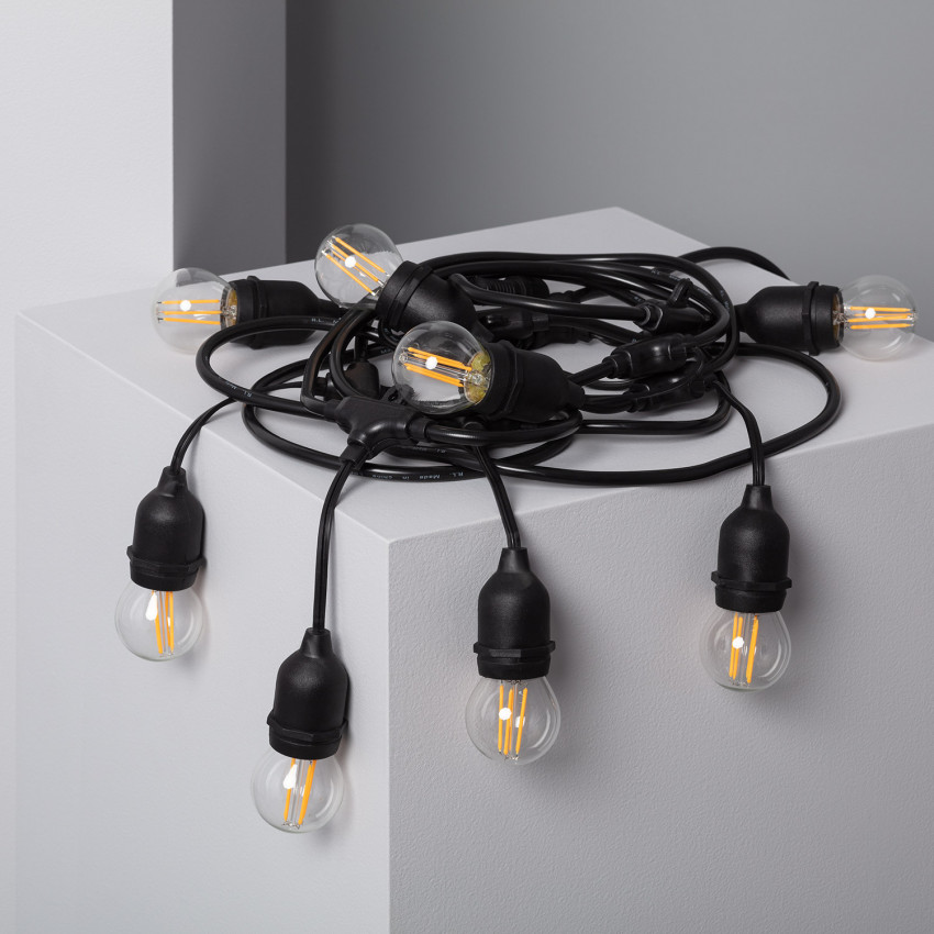 Black Waterproof 5.5m LED String Lights + 8 x E27 4W Filament LED Bulbs