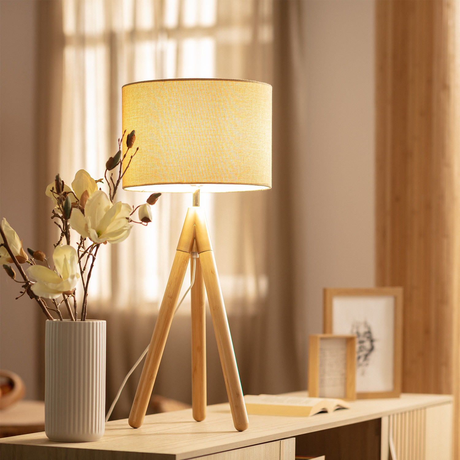 Wolby Wood and Fabric Table Lamp Ledkia