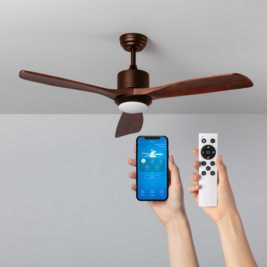 Forest Brown WiFi LED Ceiling Fan with DC Motor 132cm 