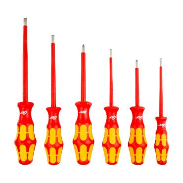 Set of 6 Insulated Screwdrivers Flat/Philips VDE 1000V GEF K01S - Red