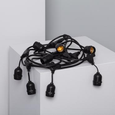 Black Waterproof 5.5m String of 8x E27 Lamp Holders (IP65) - Black