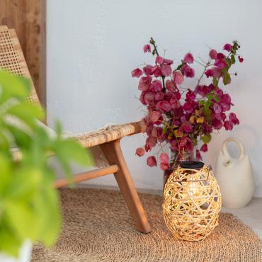 Baihar Rattan Outdoor Solar LED Table Lamp - Natural