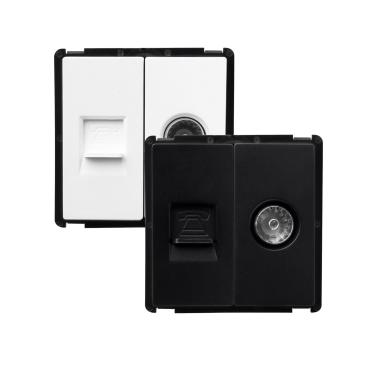 Modern Telephone + TV Socket - Black