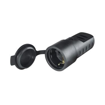 Type-F Extension Plug 2P+T 16A 250V AC - Black