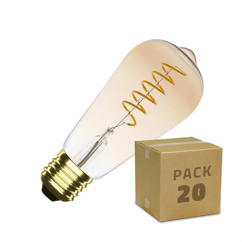 Box da 20 Lampadine LED E27 Dimmerabili Filamento 4W ST64 Spirale Gold Big Lemon Bianco Caldo