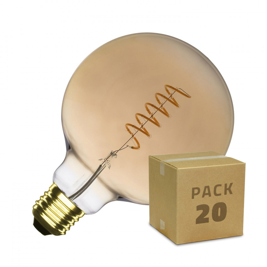 Box da 20 Lampadine LED E27 Dimmerabili Filamento Spirale Gold Supreme G125 4W Bianco Caldo