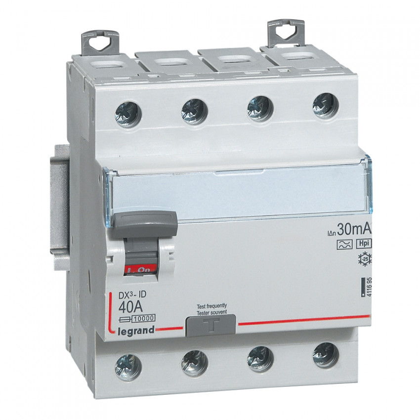 Interruttore Differenziale Industriale Superimmunizzato 4P 30mA 40A 10kA Classe AC DX³ Hpi 411695 LEGRAND