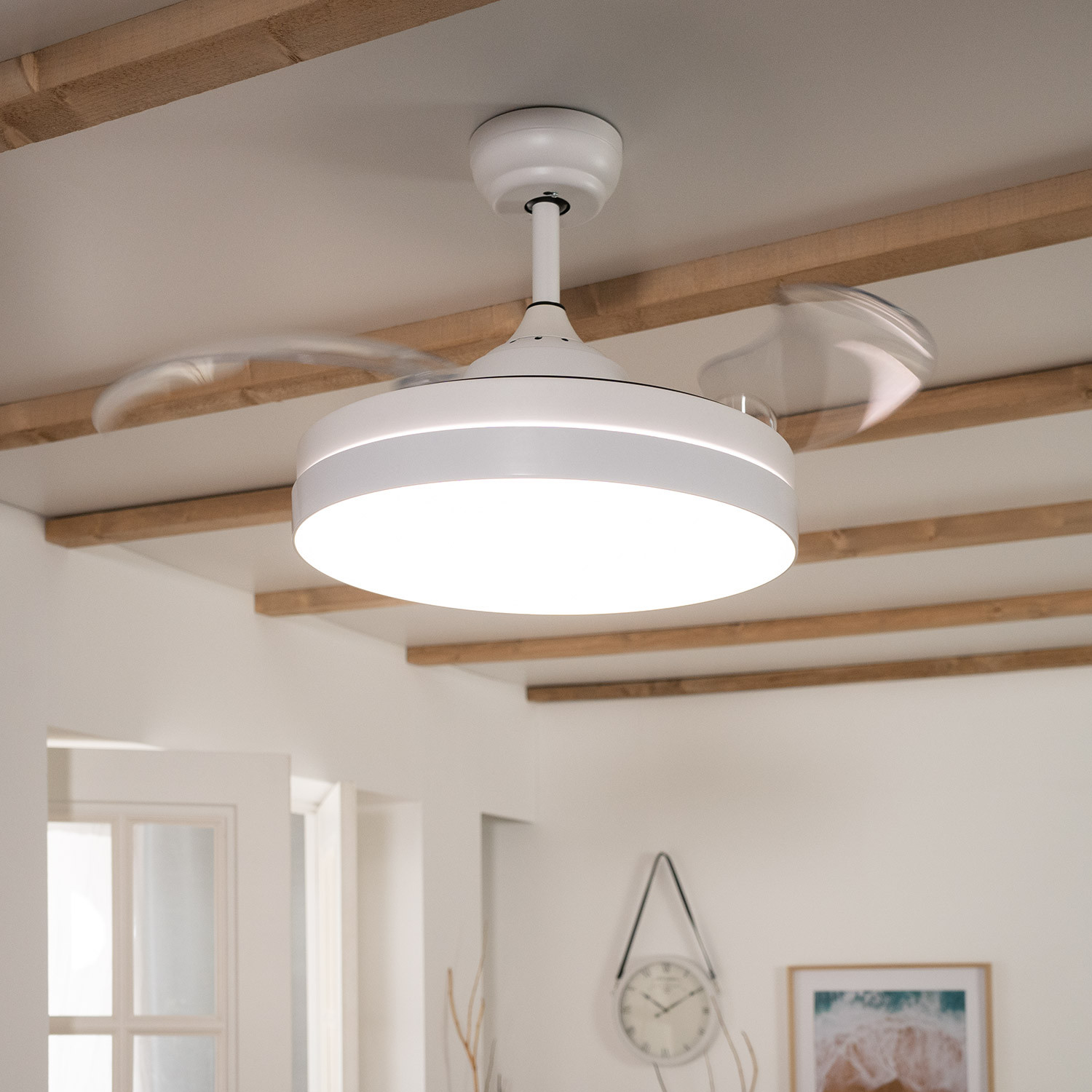 Moderno colore Bianco in Metallo ad es Ventilatore ventilatore da soffitto Dawinja Soggiorno & Sala da pranzo di Lampenwelt 