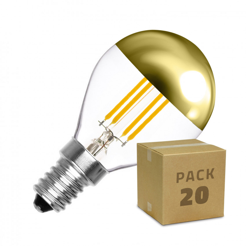 Box di 20 Lampadine LED E14 Dimmerabili Filamento Gold Reflect G45 4W Bianco Caldo