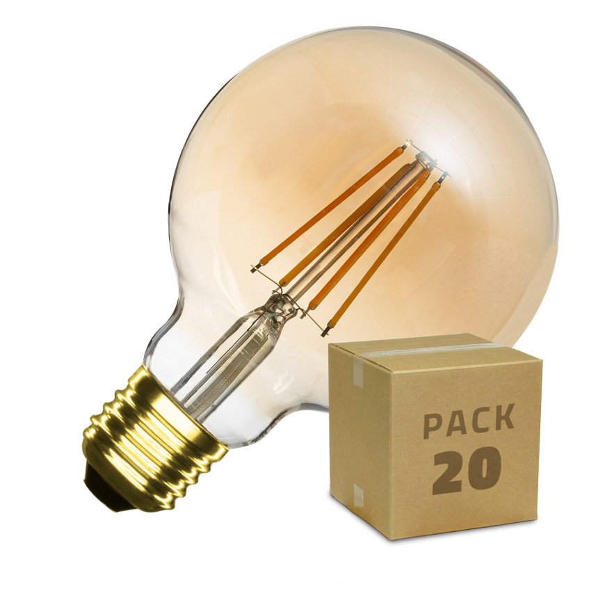 Box 20 Lampadine LED E27 Regolabile Filamento Gold Planet G95 6W Bianco Caldo