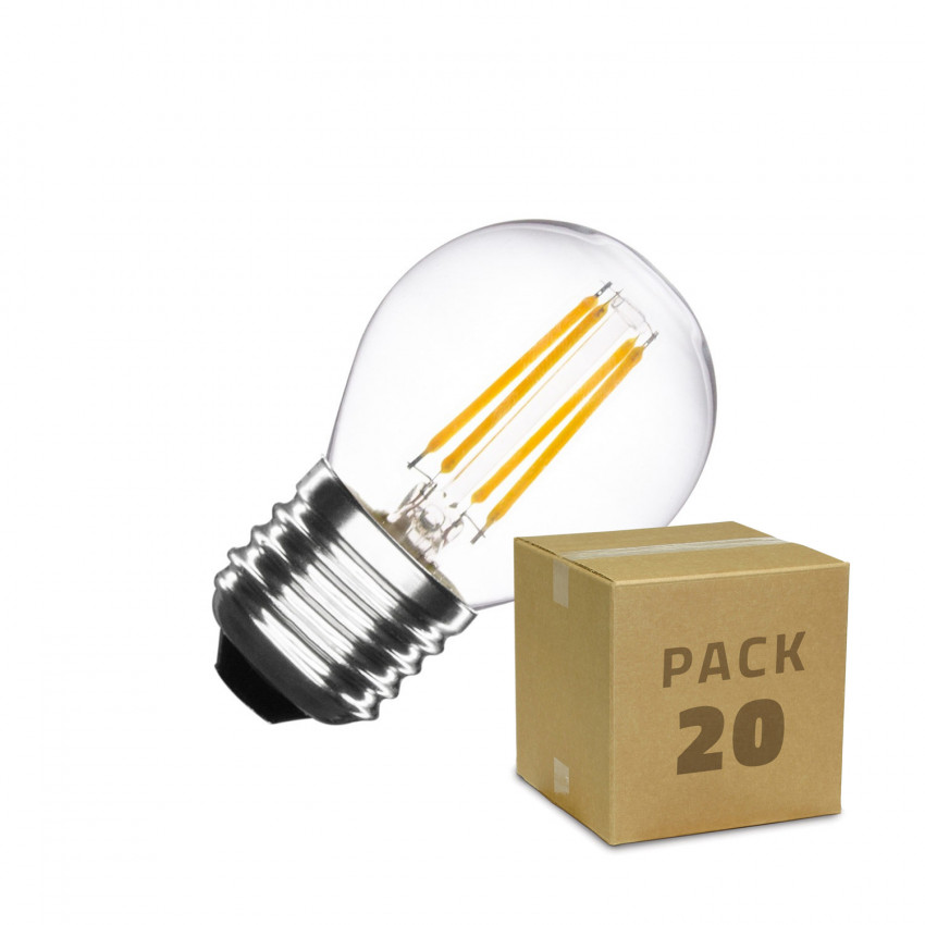 Box da 20 Lampadine LED E27 Dimmerabili Filamento Small Classic G45 4W Bianco Naturale