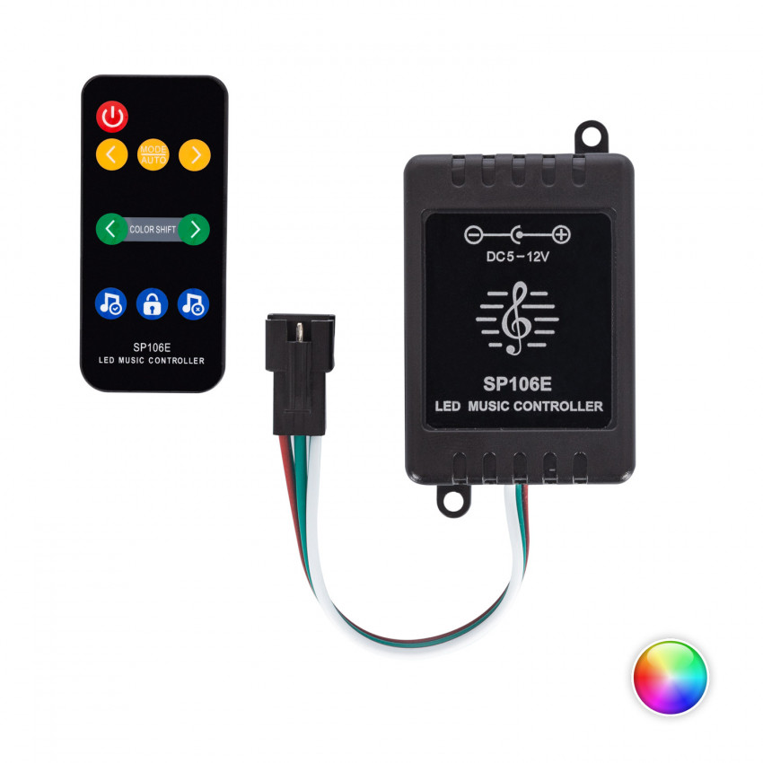 Controller Regolatore Musicale Striscia LED RGBIC Digitale SPI 12V DC con Telecomando IR
