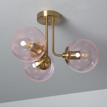 Lampadario Metallo e Vetro Moonlight Brass 3 punti luce Rosa