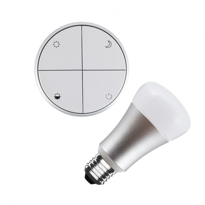 Zestaw: Przełącznik Bezprzewodowy Srebrny Regulacja + Żarówka LED 8W