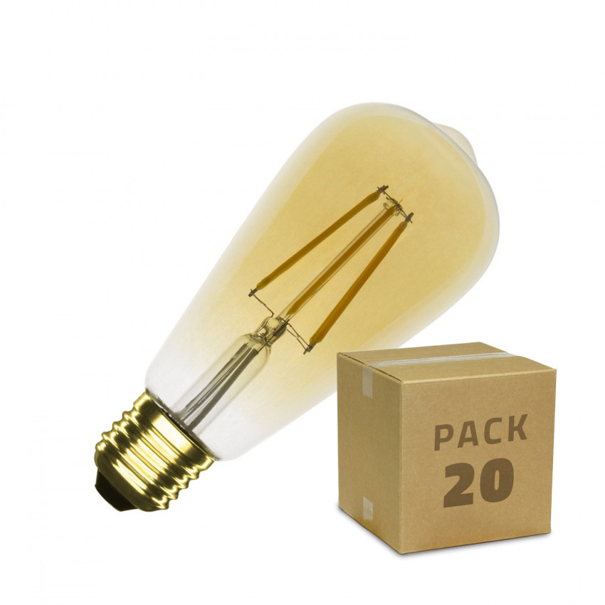 Zestaw 20 Żarówek LED E27 Filament Ściemnialnych 5.5W ST64 Gold Reflect Big Lemon Biała Neutralna
