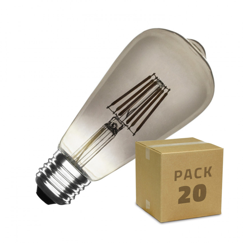 Zestaw 20 Żarówek LED E27 Ściemnialnych Filament Smoke Lemon ST58 5.5W Biała Ciepła