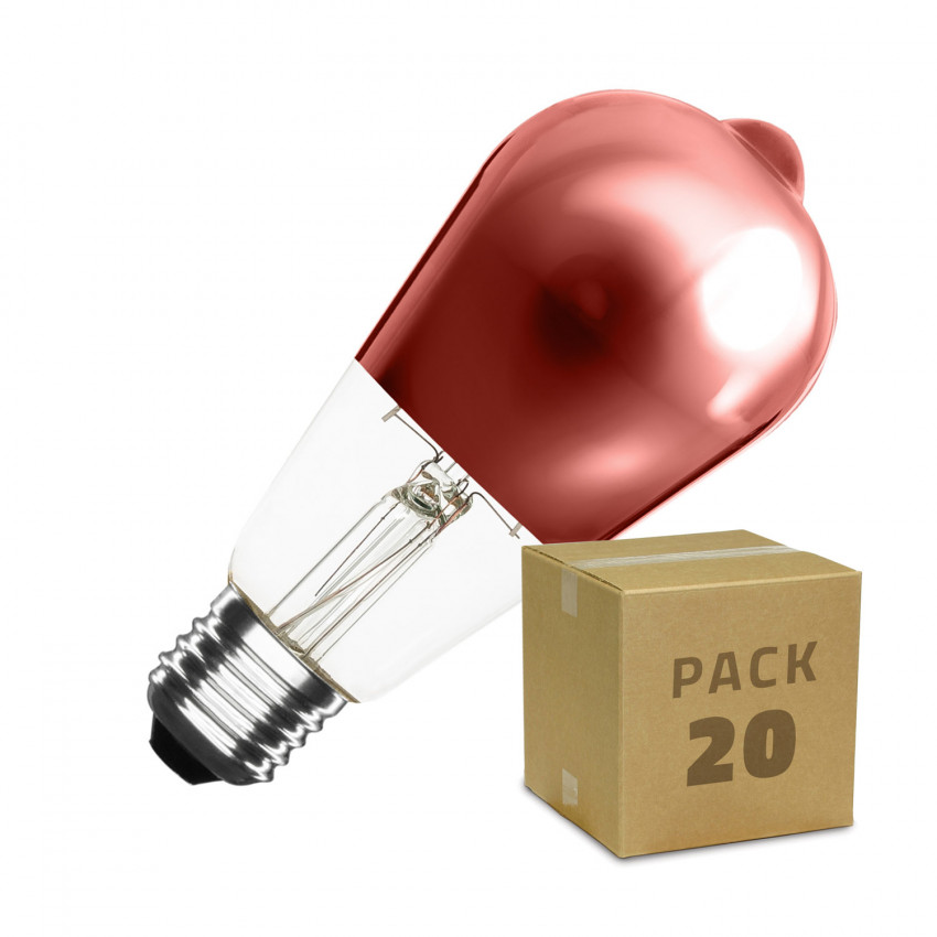 Zestaw 20 Żarówek LED E27 Filament Ściemnialnych 7.5W ST64 Copper Reflect Big Lemon Biała Ciepła