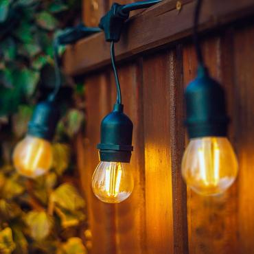 Zestaw Girlanda Żarówkowa Waterproof 5.5m Czarna + 8 Żarówek LED E27 Filament 4W4000K